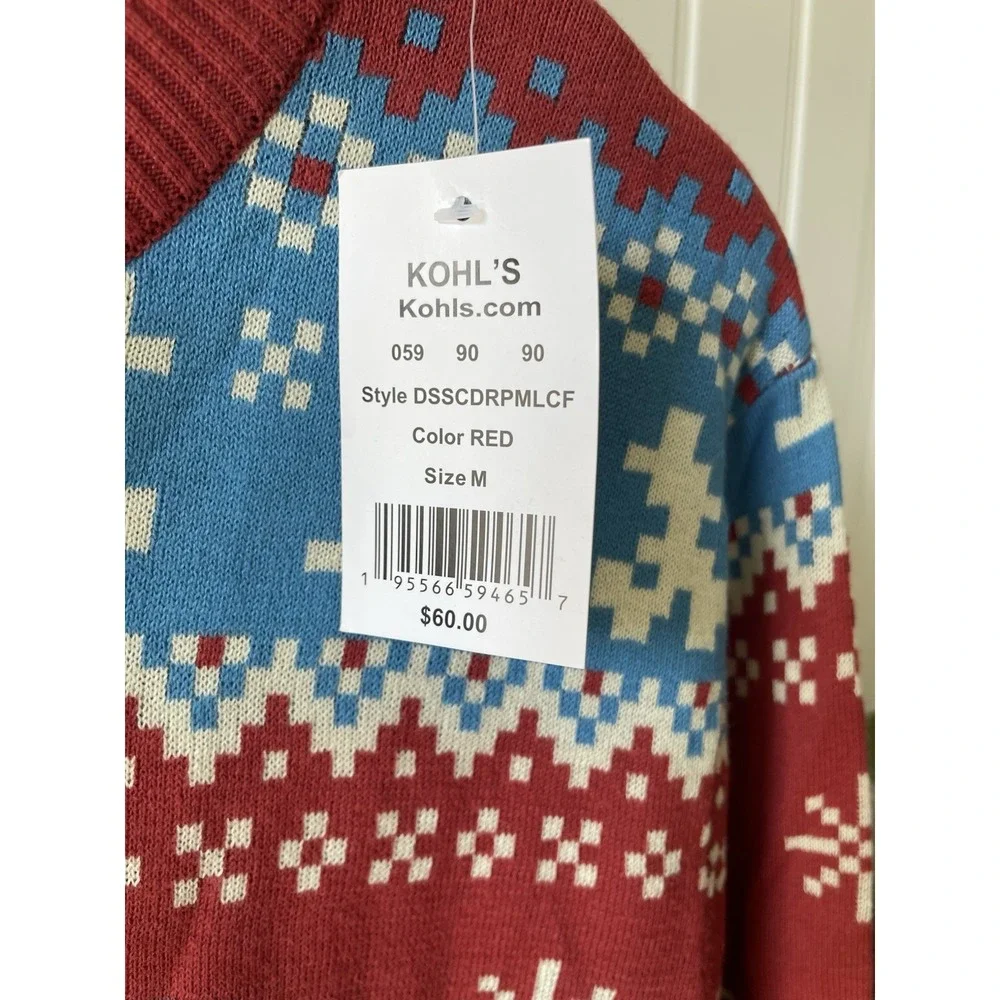 Disney Celebrate Together Mickey Mouse Christmas Sweater Sz M Red Fair Isle NWT